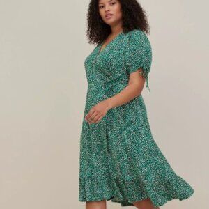 Torrid Midi A-Line Green Wrap Dress Size 4 4X 26